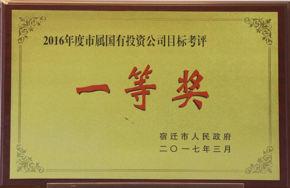 2016年度市属国有投资公司目标考评一等奖